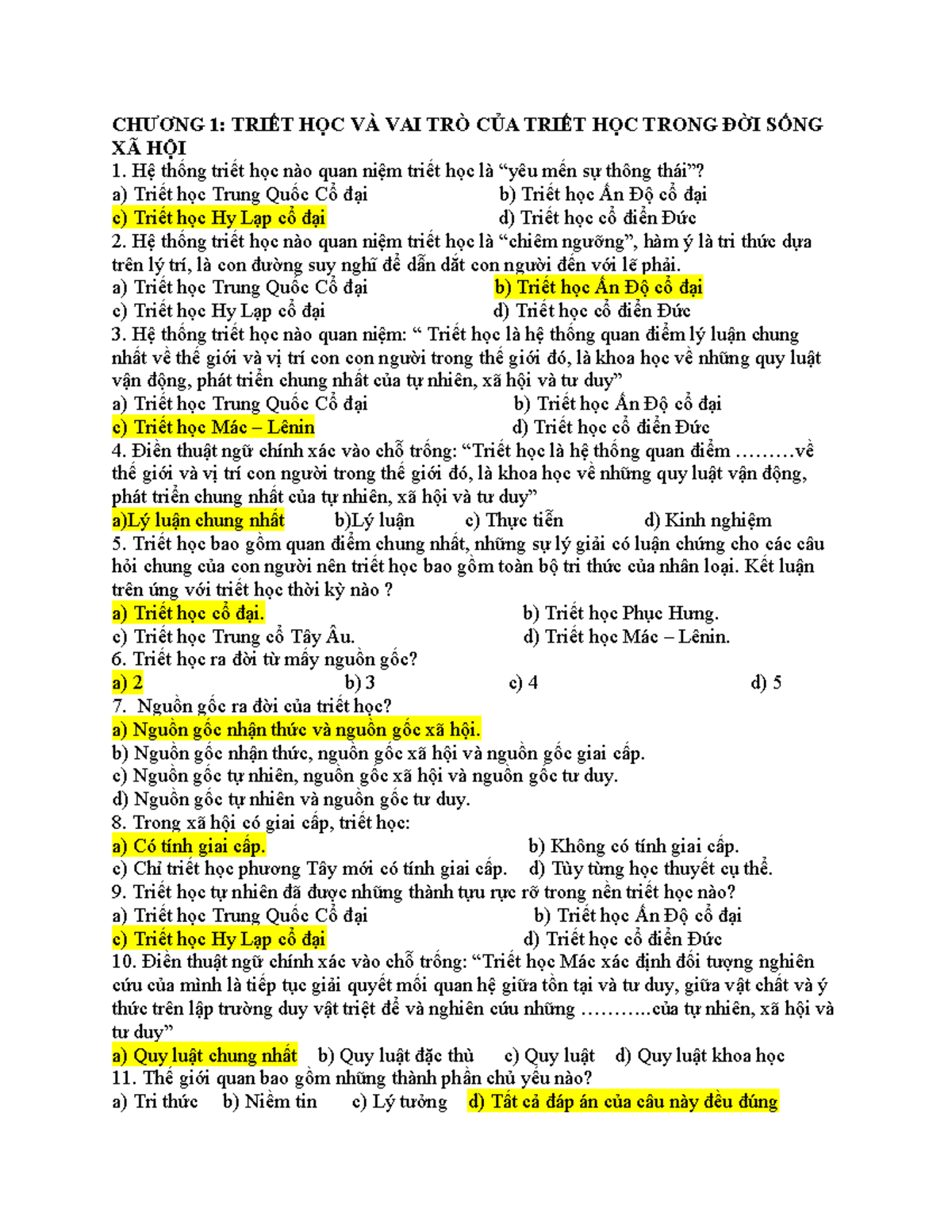 Đáp án Triết học - Ôn tập cho kỳ thi (có châm số) - Document Preview