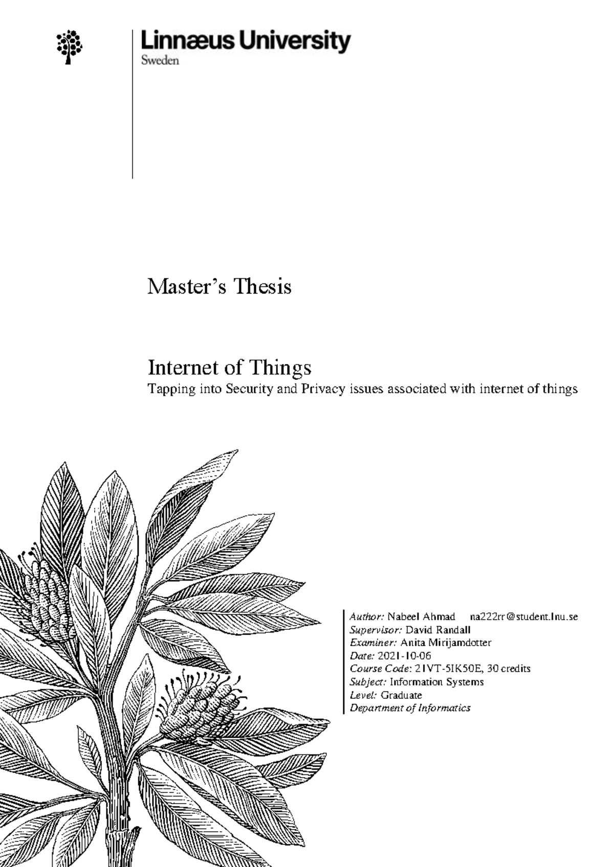 Securing the Future: Master’s Thesis on IoT Privacy & Security (21VT ...
