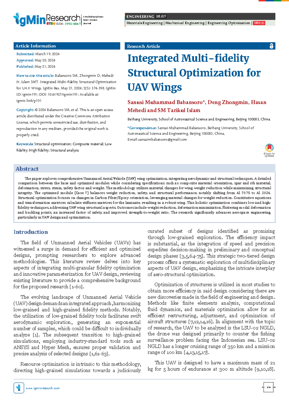 Integrated Structural Optimization for UAV Wings: A Multidisciplinary ...