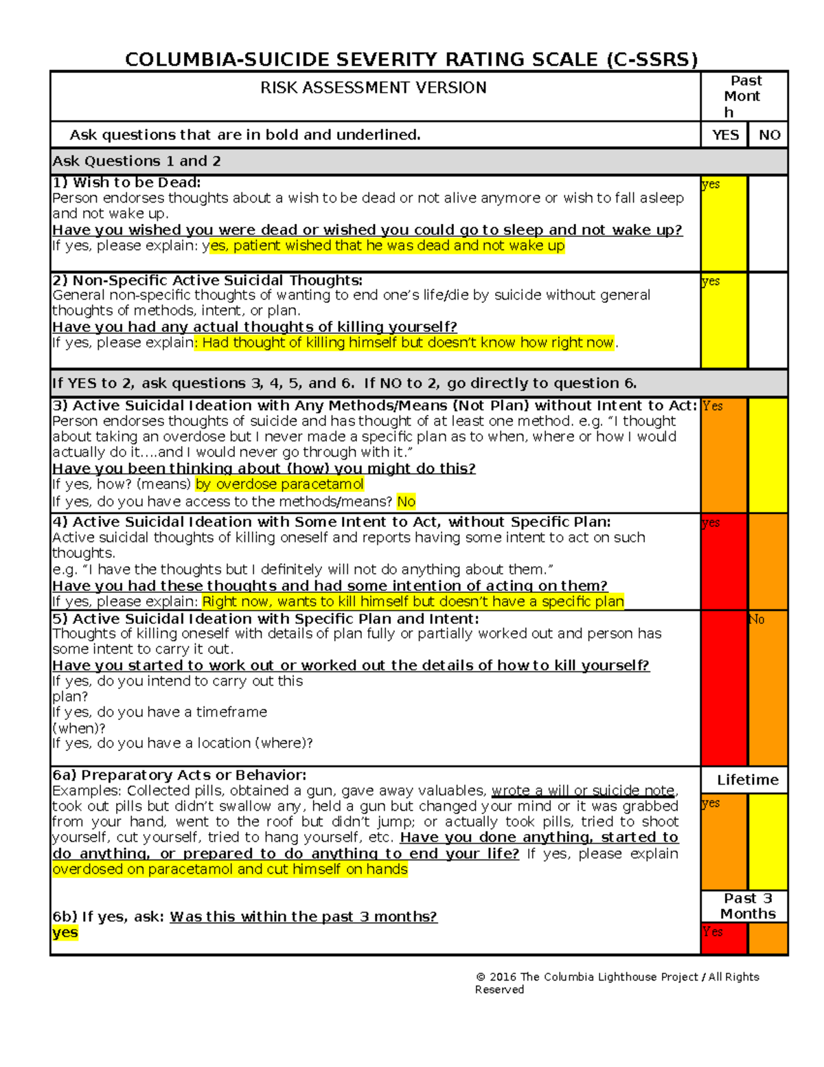 CSSR Risk Assessment Tool for Bio 202: Severity Rating Scale - Studocu