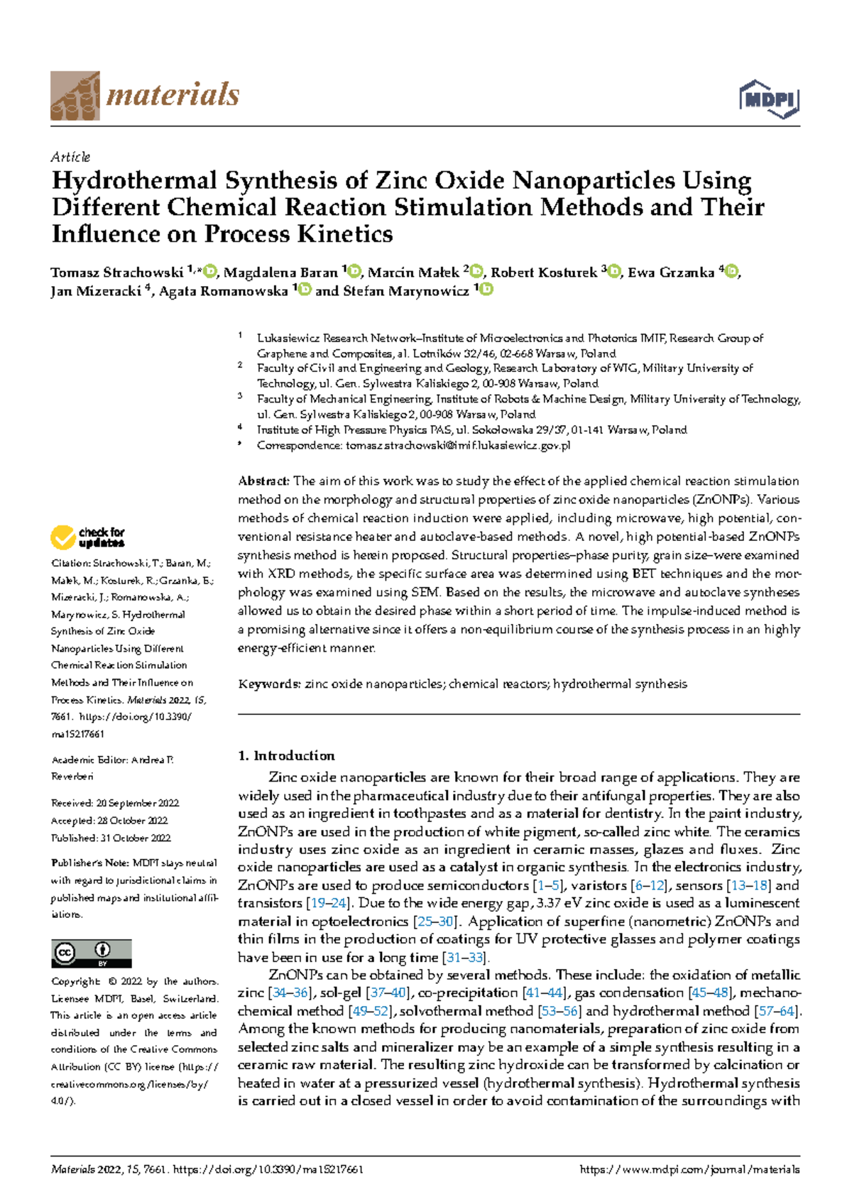 Hydrothermal Synthesis of ZnO Nanoparticles: Method Comparison and ...