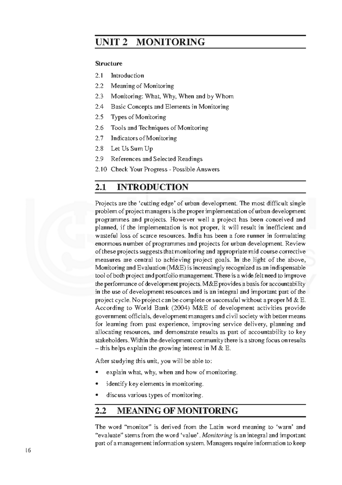 Unit 2: Monitoring and Evaluation in Project Management - Studocu