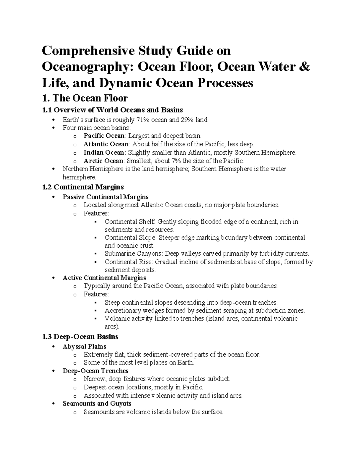 Earth Science Exam Review: Comprehensive Oceanography Study Guide - Studocu