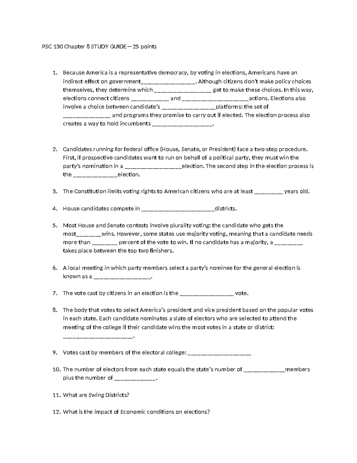 PSC 130 Chapter 8 Study Guide: Elections & Voting Insights - Studocu