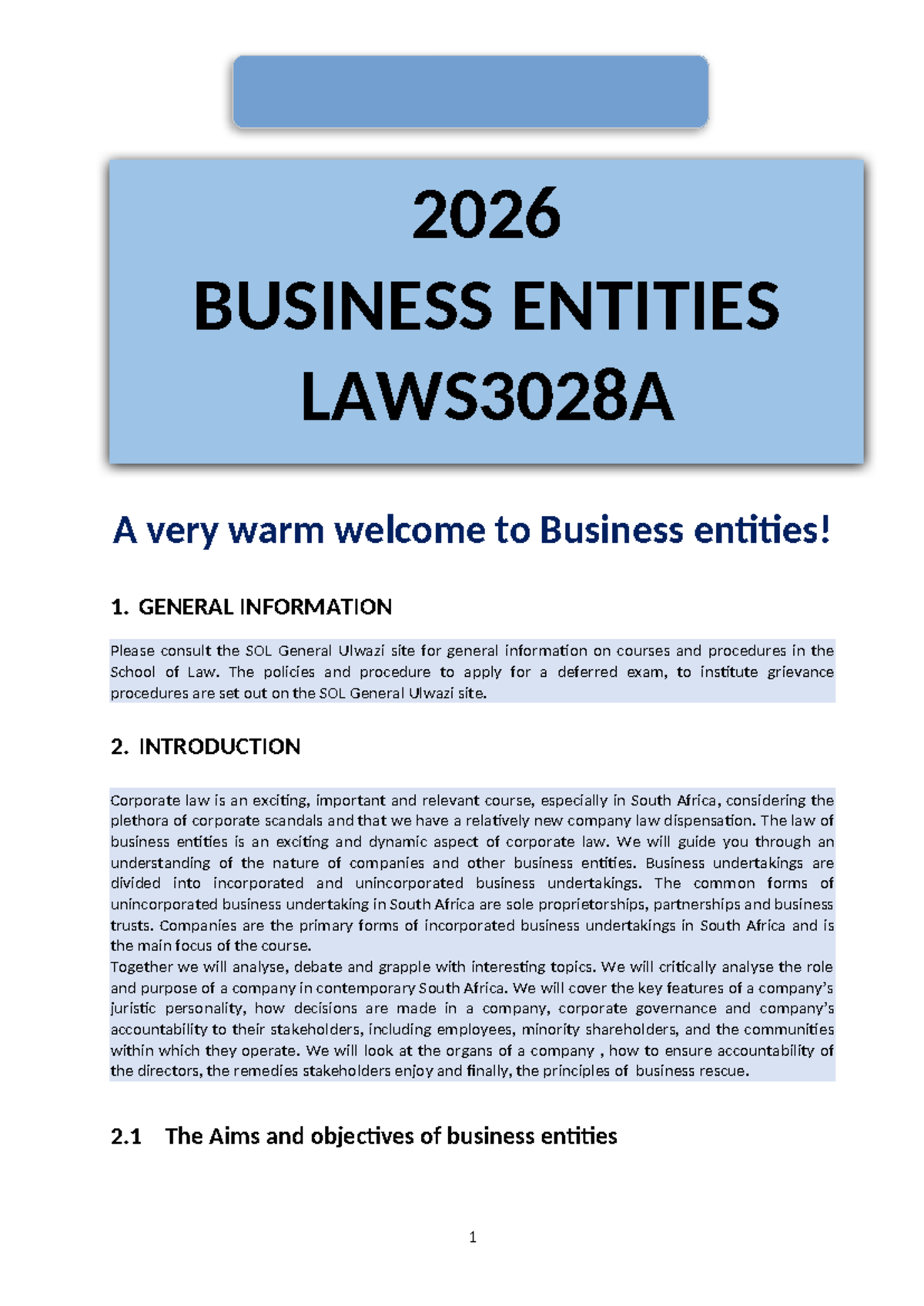 Business Entities Course Outline 2026 - LAWS3028A Final Exam Guide ...
