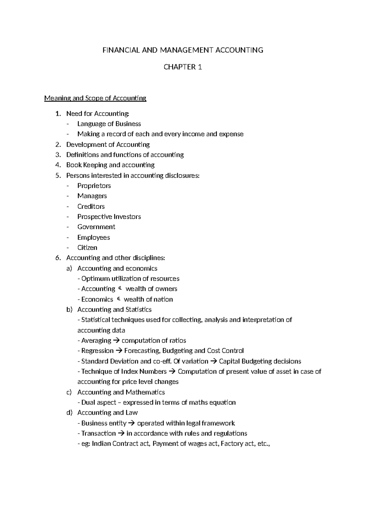 FMO 101 Chapter 1 - Lecture Notes on Accounting Fundamentals - Studocu