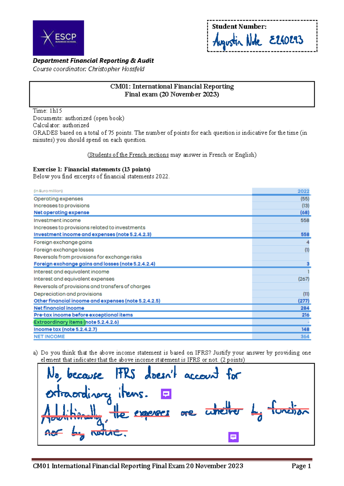 CM01 International Financial Reporting Final Exam Solutions - November ...