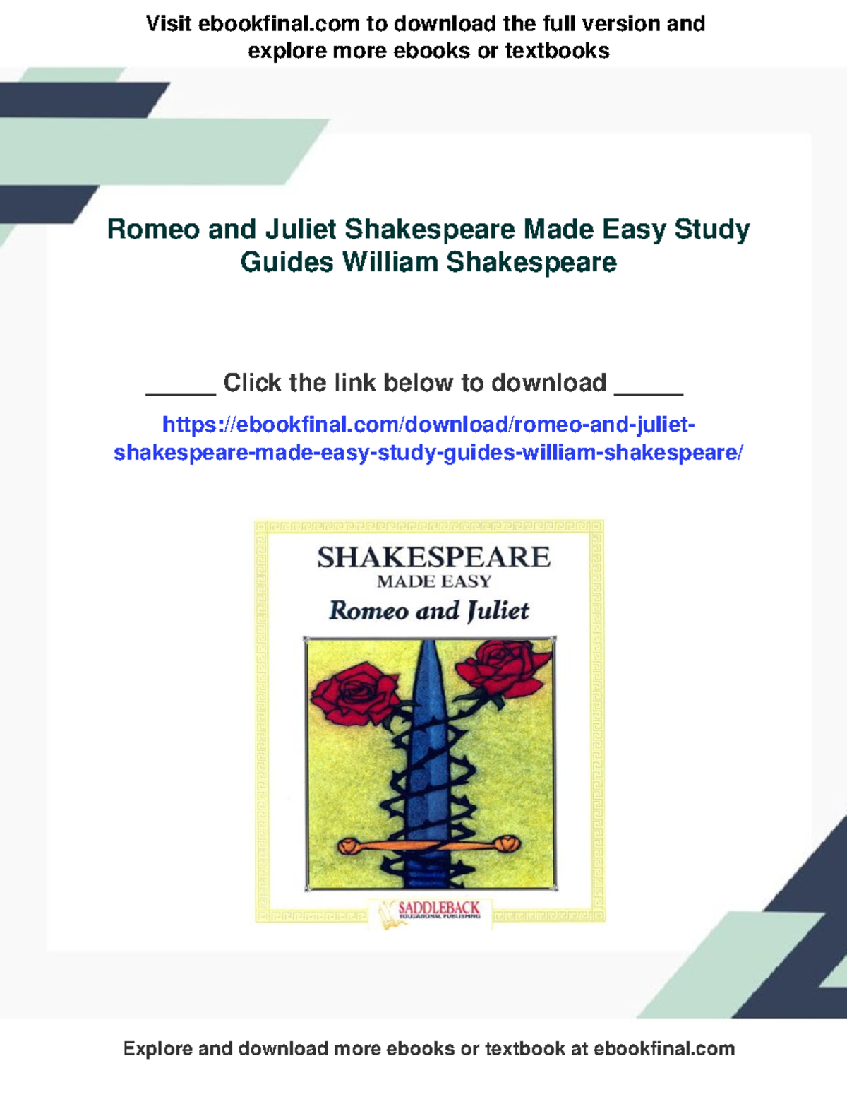 Shakespeare Made Easy: Romeo and Juliet Study Guide & Activities - Studocu