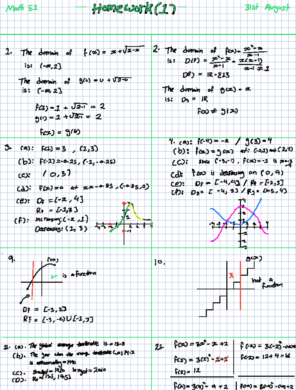 Math 51 Homework 1: Exploring Domains and Functions - Studocu
