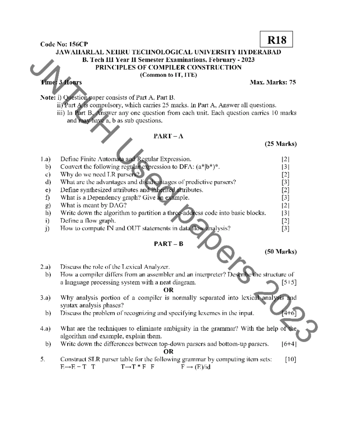 R18 156CP - Previous Year Question Paper for Compiler Construction ...