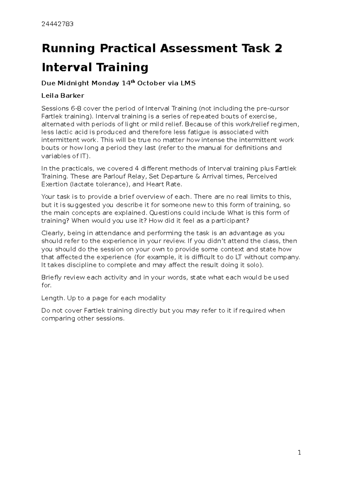 SSEH1103 running assessment 2 - Running Practical Assessment Task 2 ...