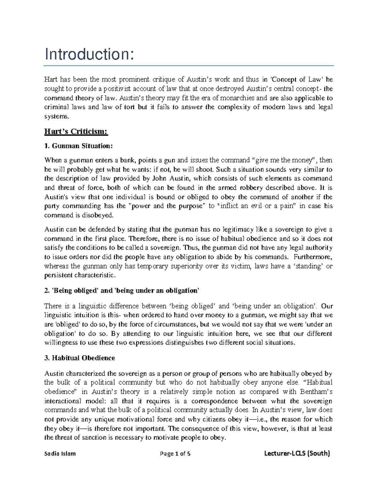Hart's Critique of Austin's Command Theory: A Comparative Study - Studocu