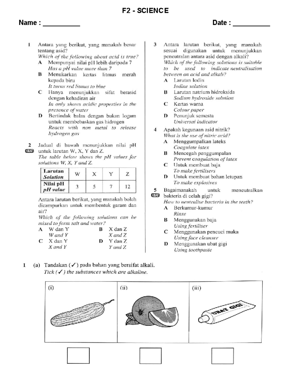 F2 Science - Chapter 6: Acid & Alkali Concepts and Questions - Studocu