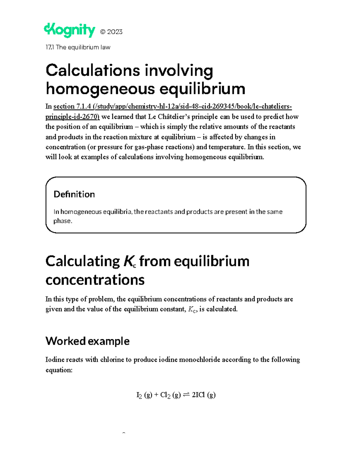 2023 DP Chemistry: Homogeneous Equilibrium Calculations and Kc - Studocu