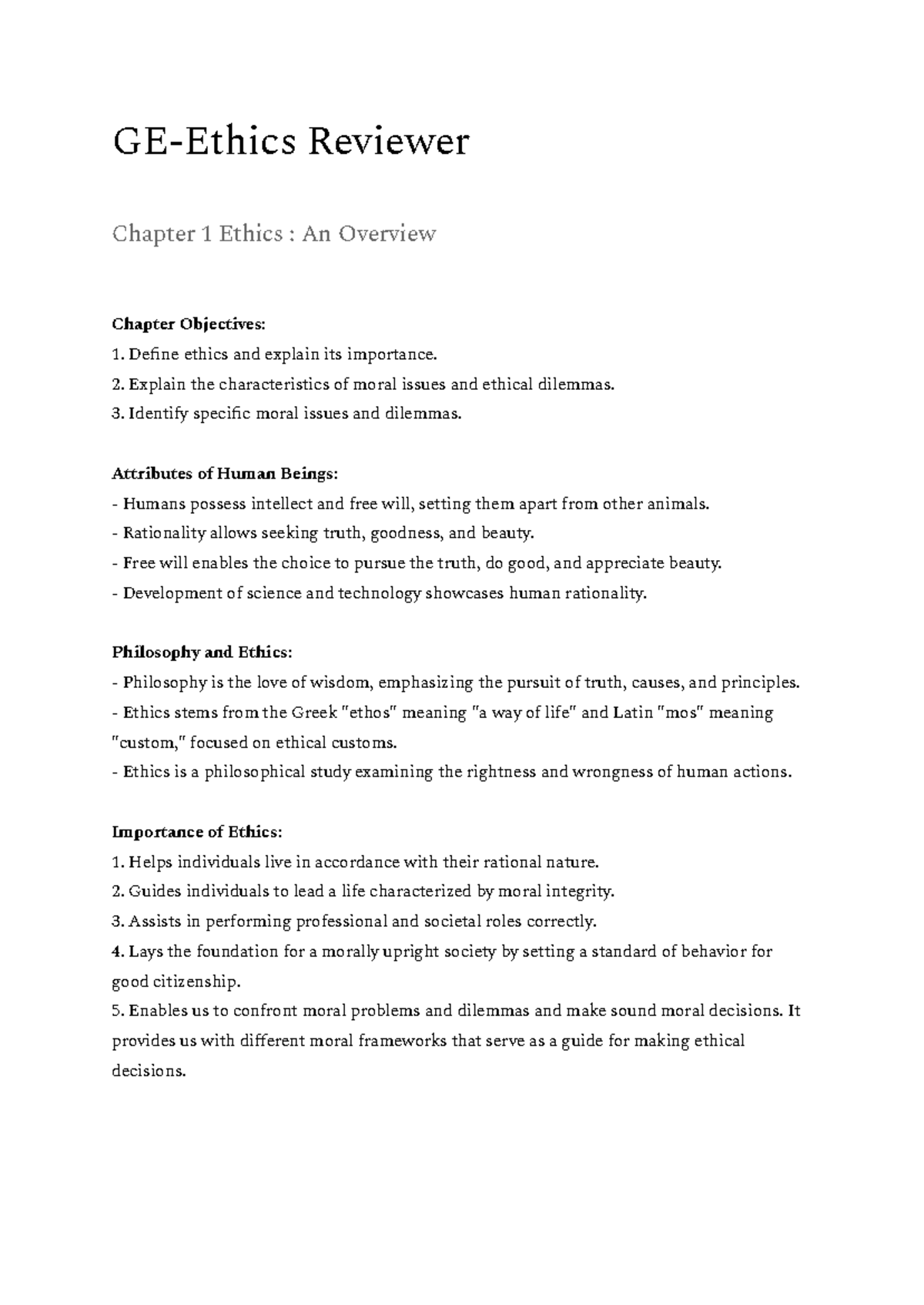 Ethics Reviewer: Key Concepts and Moral Development Insights - Studocu