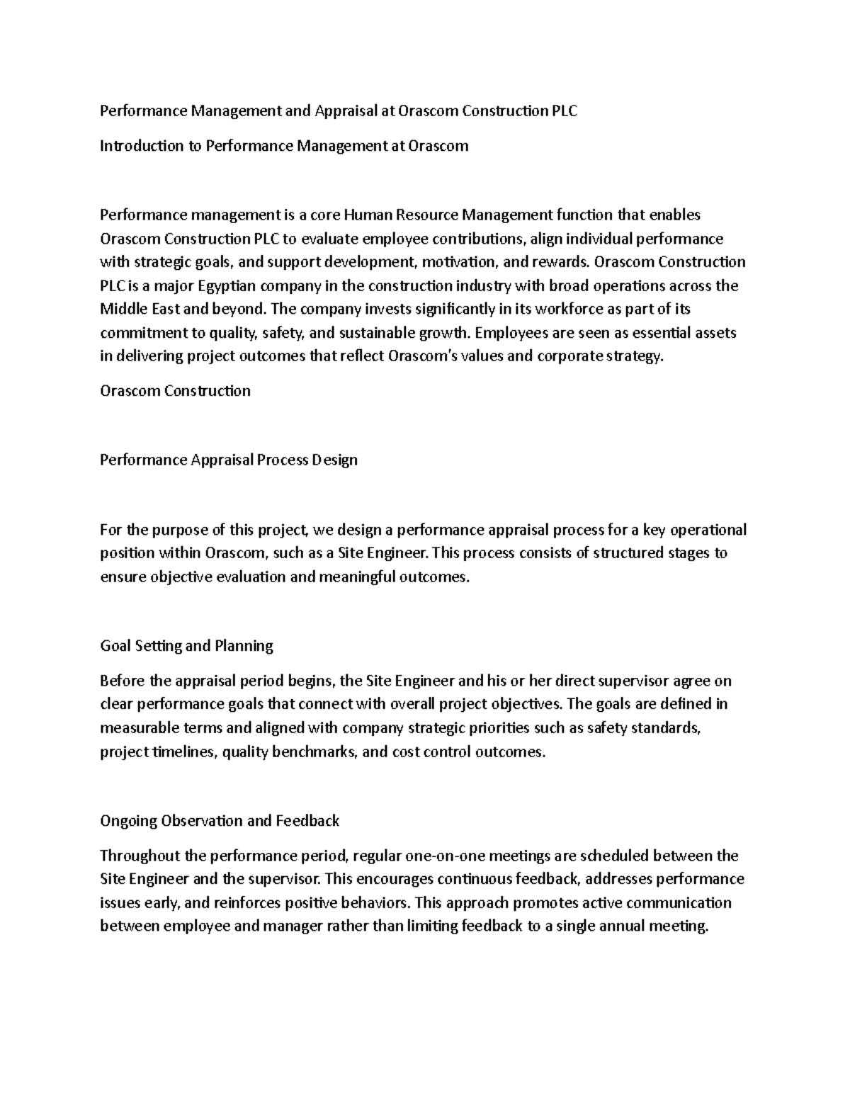 Performance Management & Appraisal Process at Orascom Construction PLC ...