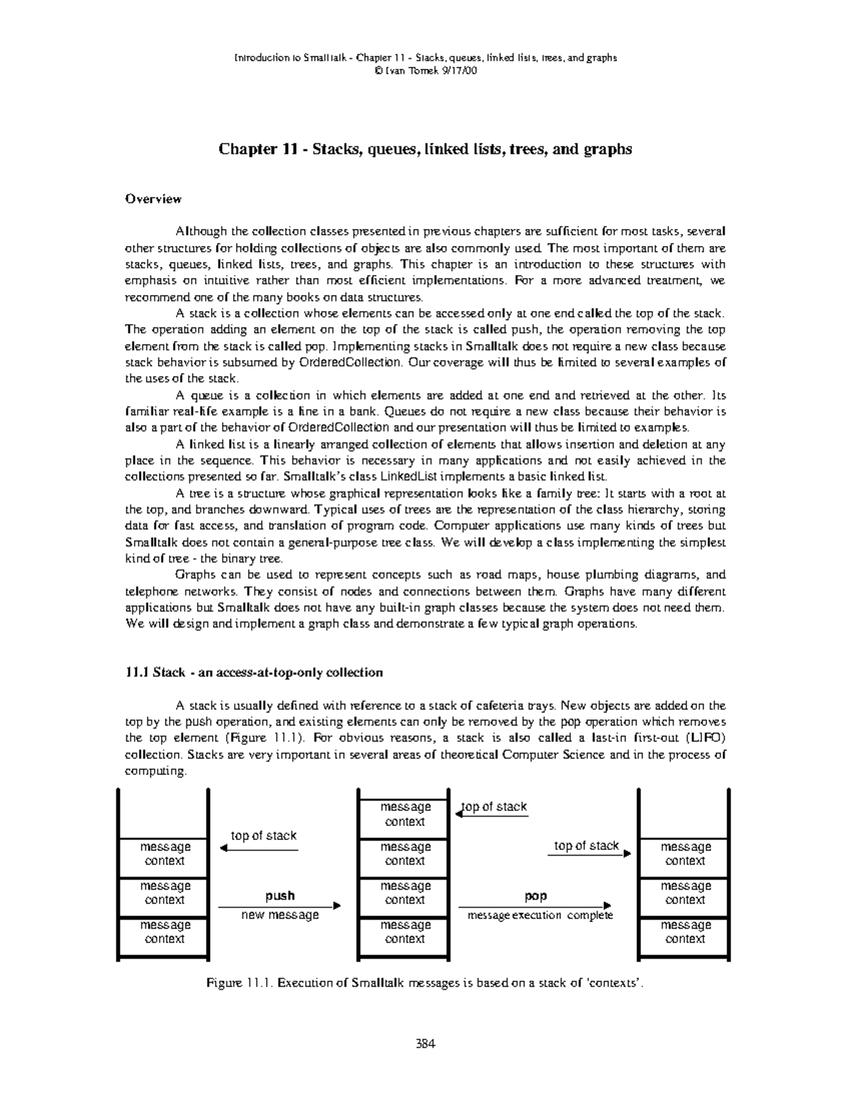 Introduction to Smalltalk Chapter 11: Stacks and Queues Overview - Studocu