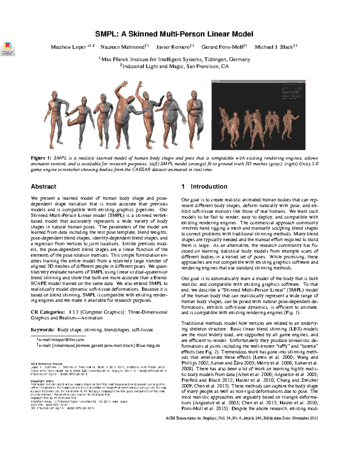 SMPL: A Skinned Linear Model for Human Body Animation (1223) - Studocu