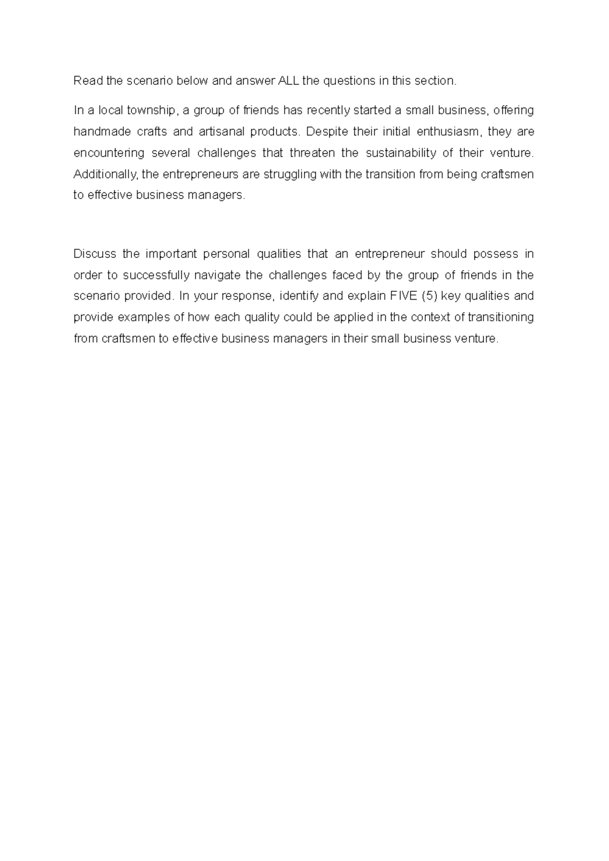 Case Study CH 1: Key Entrepreneurial Qualities for Success - Studocu