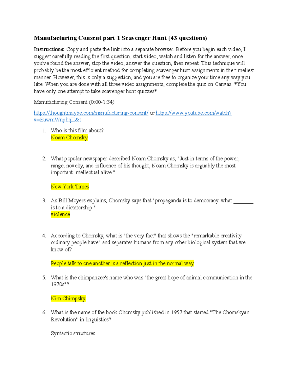Manufacturing Consent part 1 Scavenger Hunt -2-1 - Before you begin ...