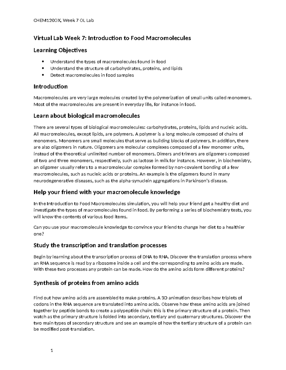 Chem 120 week 7 lab - week 7 lab report - Virtual Lab Week 7 ...