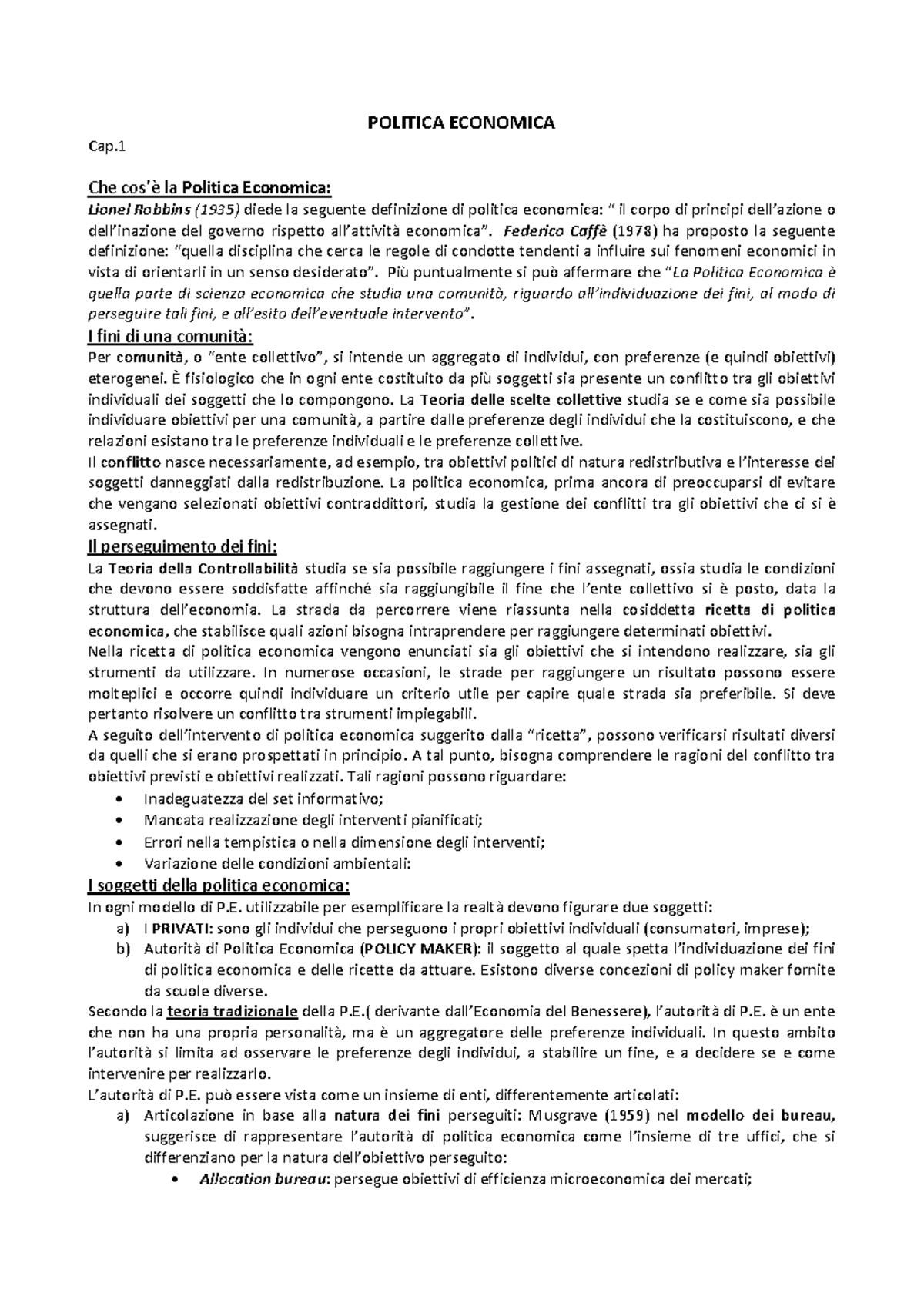Politica Economica: Definizioni, Soggetti e Teorie (POLIT 101) - Document Preview