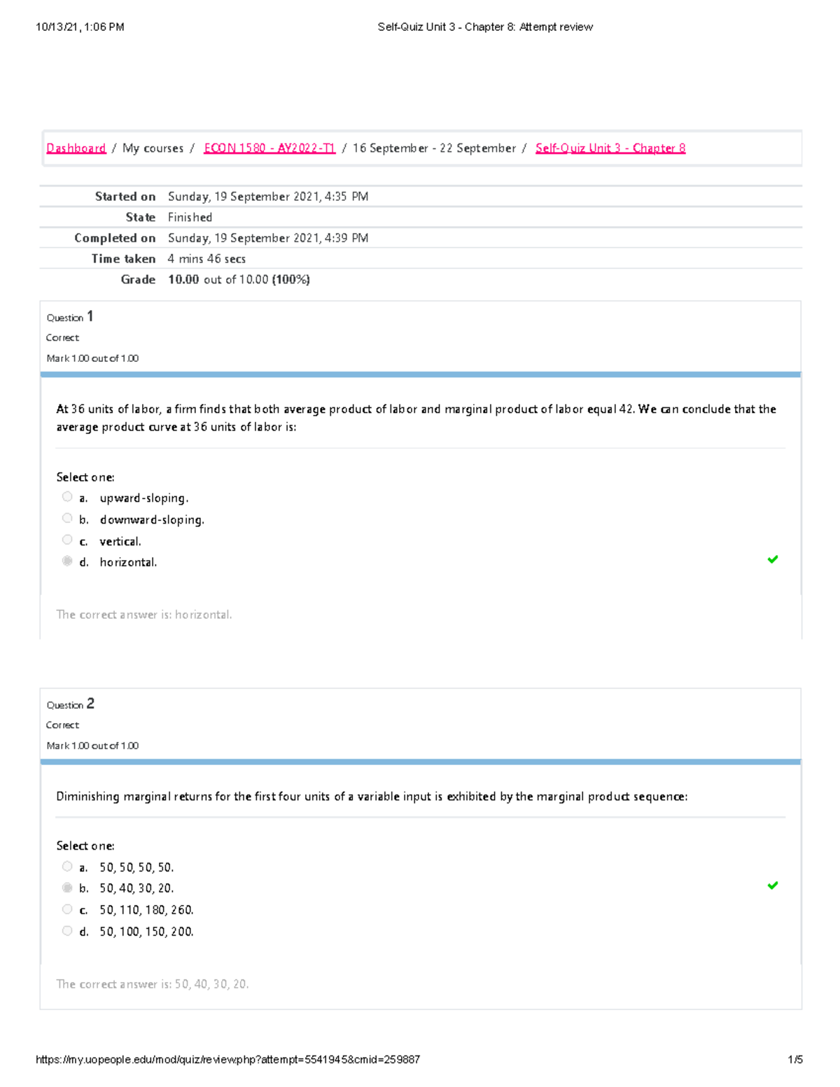 Self-Quiz ECON 1580: Unit 3 - Chapter 8 Review and Results - Studocu