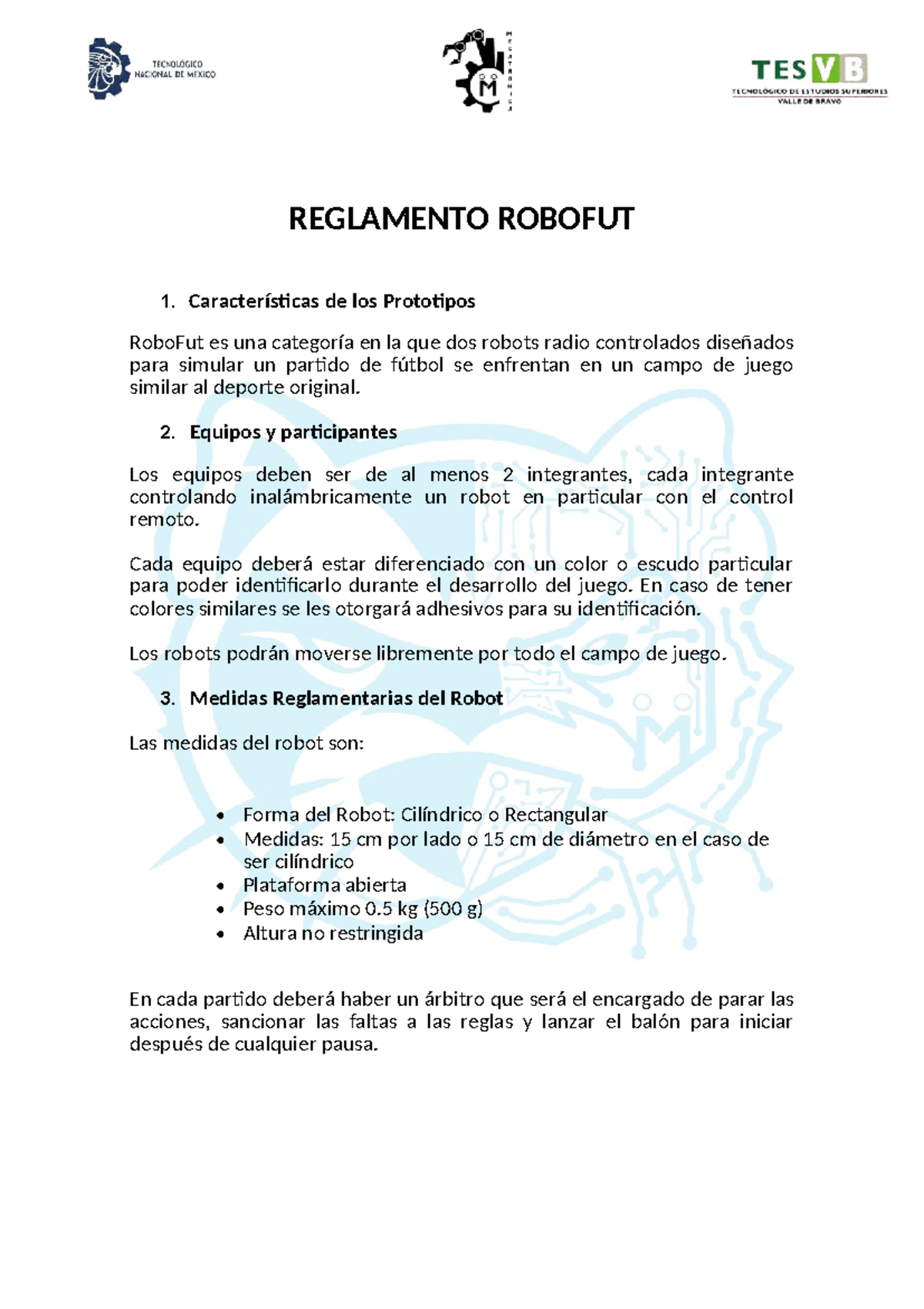 Reglamento RoboFut: Normas y Características del Torneo - Studocu
