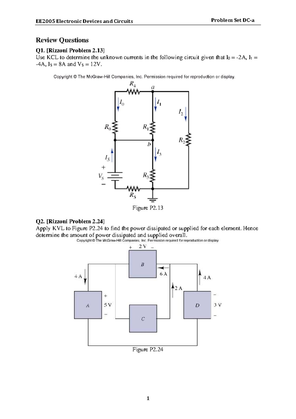 Problem Set EE2005 Electronic Devices and Circuits Review Questions ...