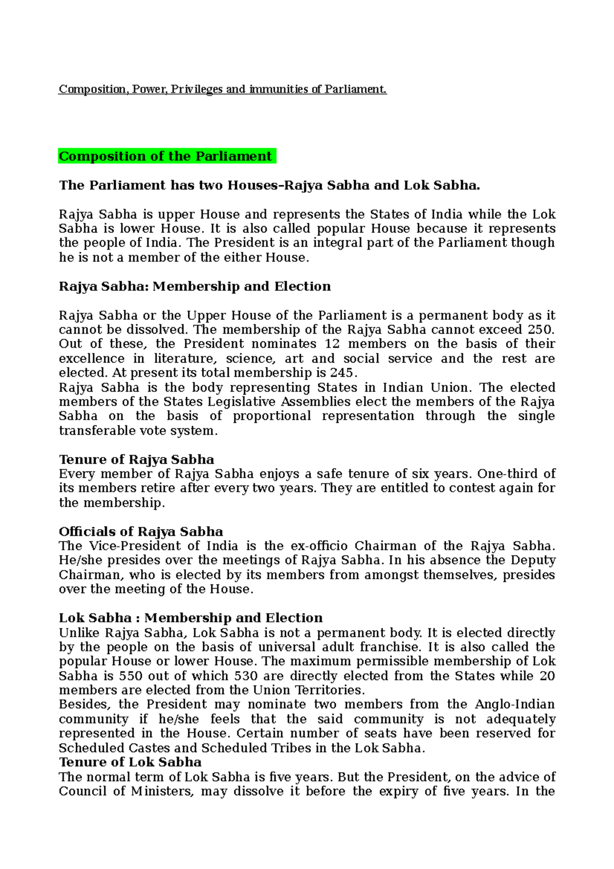 Legal Essay on the Composition and Powers of Parliament (Constitution ...
