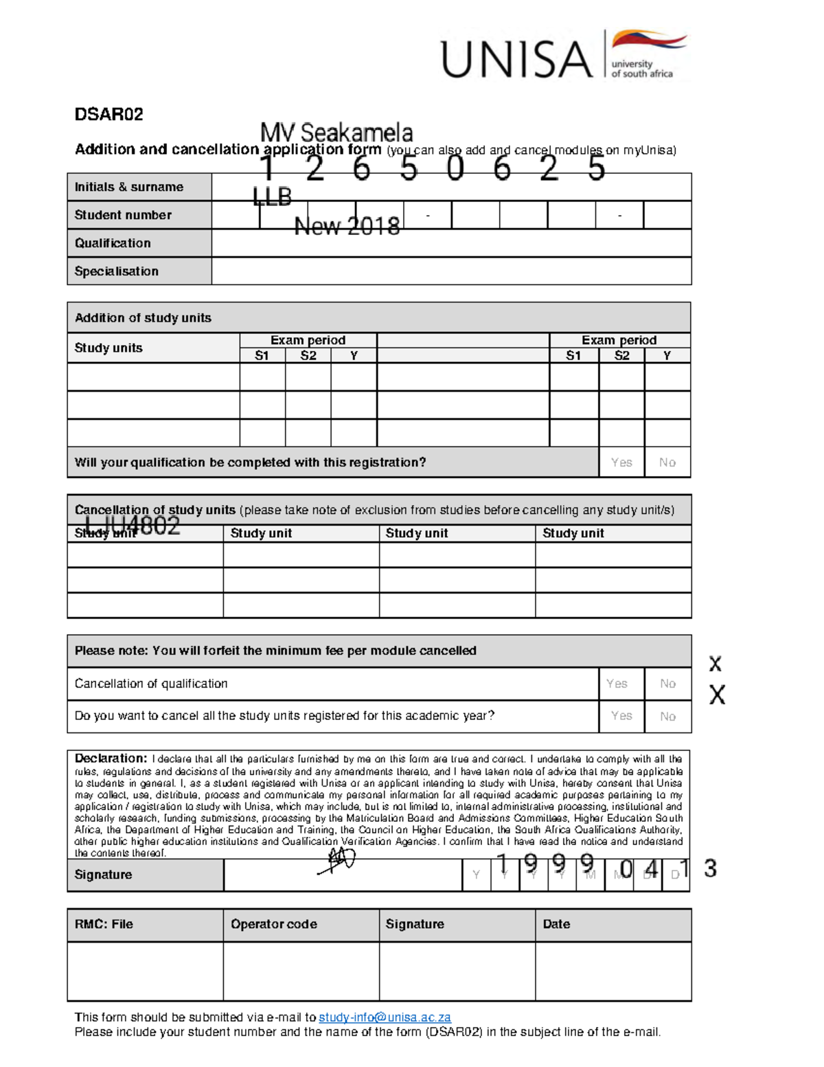 1 - Past paper - DSAR Addition and cancellation application form (you ...