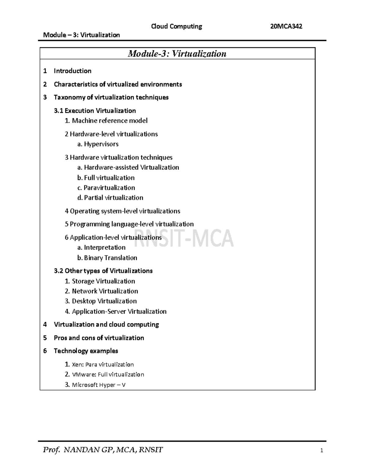 Cloud Computing 20MCA342 Module 3: Virtualization Overview and ...