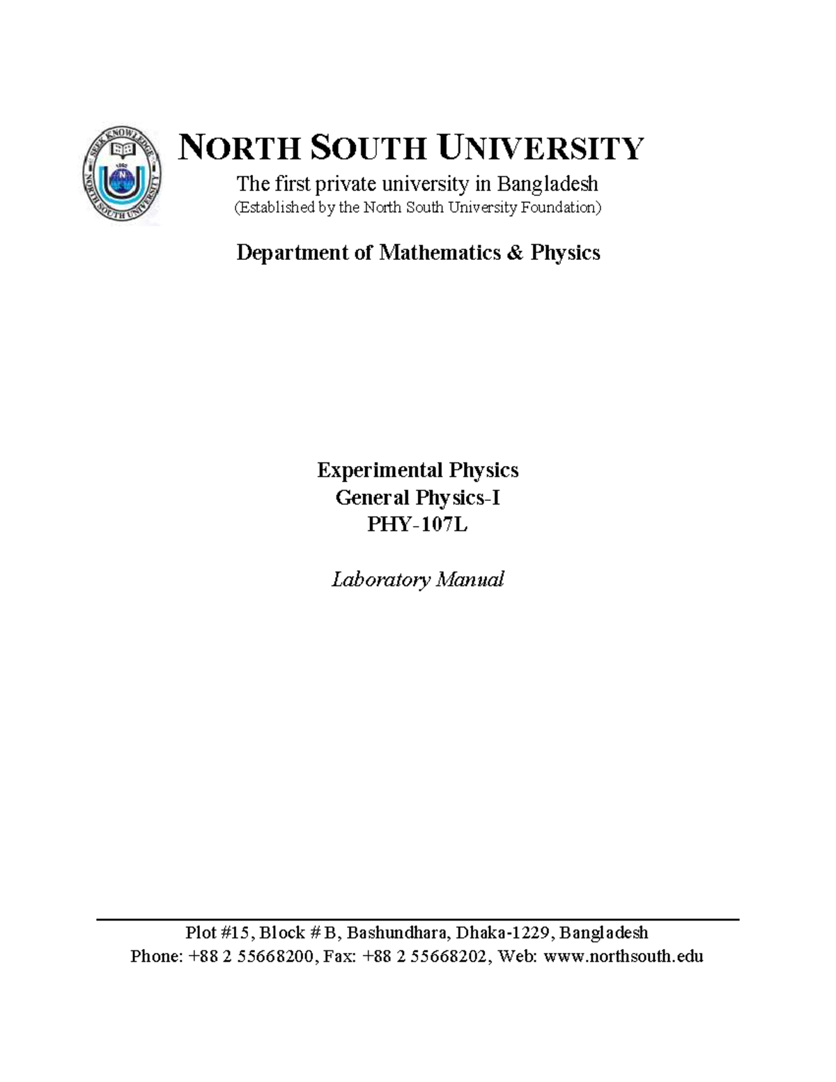 PHY107L - Experimental Physics Lab Manual - Spring 2026 - Studocu