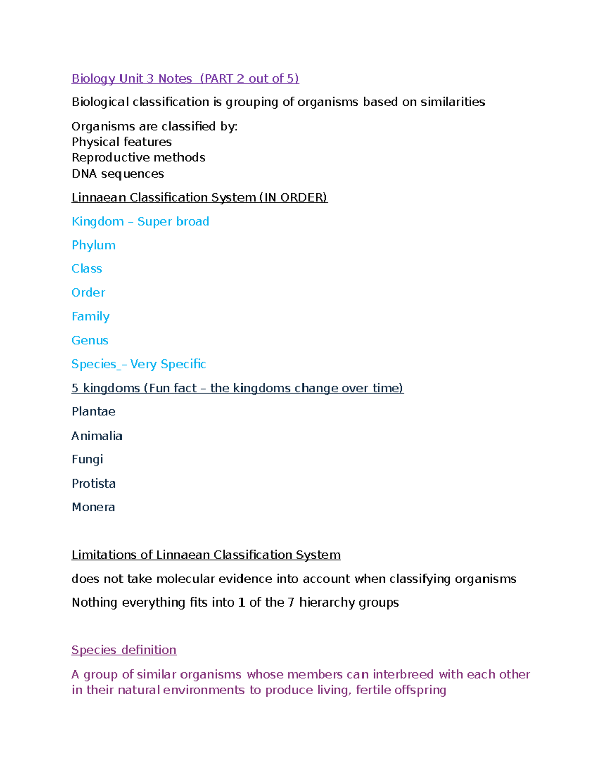 Biology Unit 3 Notes (Part 2) - Biology Unit 3 Notes (PART 2 out of 5 ...