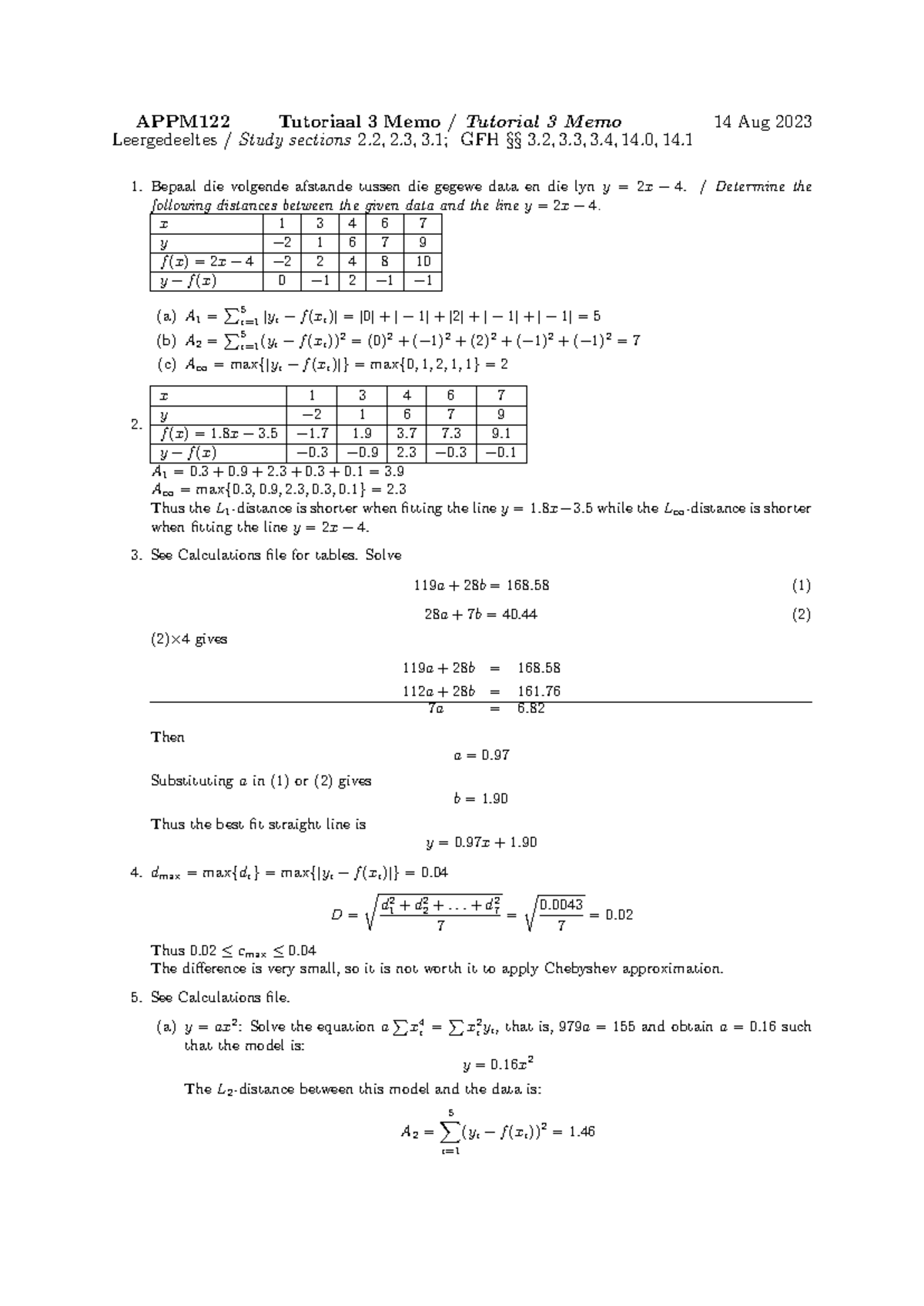 APPM122 Tutorial 3 Memo - APPM122 Tutoriaal 3 Memo / Tutorial 3 Memo 14 ...