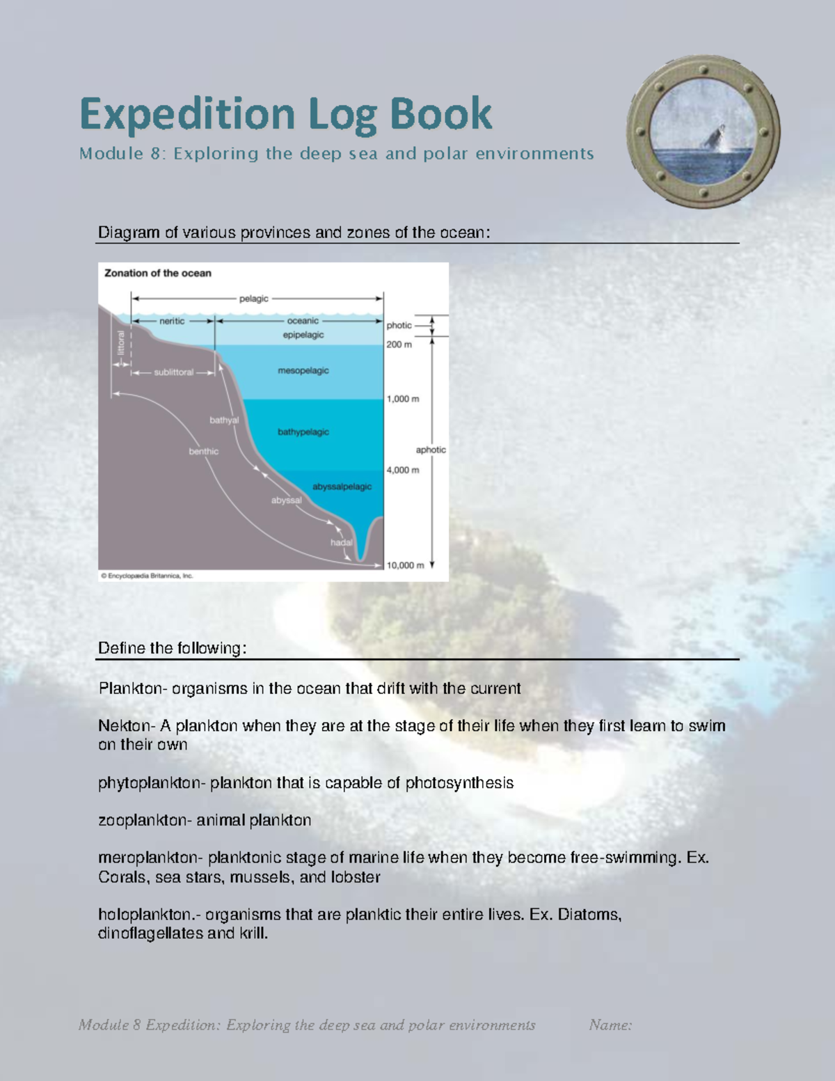 Log Book 8: OCSC 1000 - Exploring Deep Sea & Polar Environments - Studocu