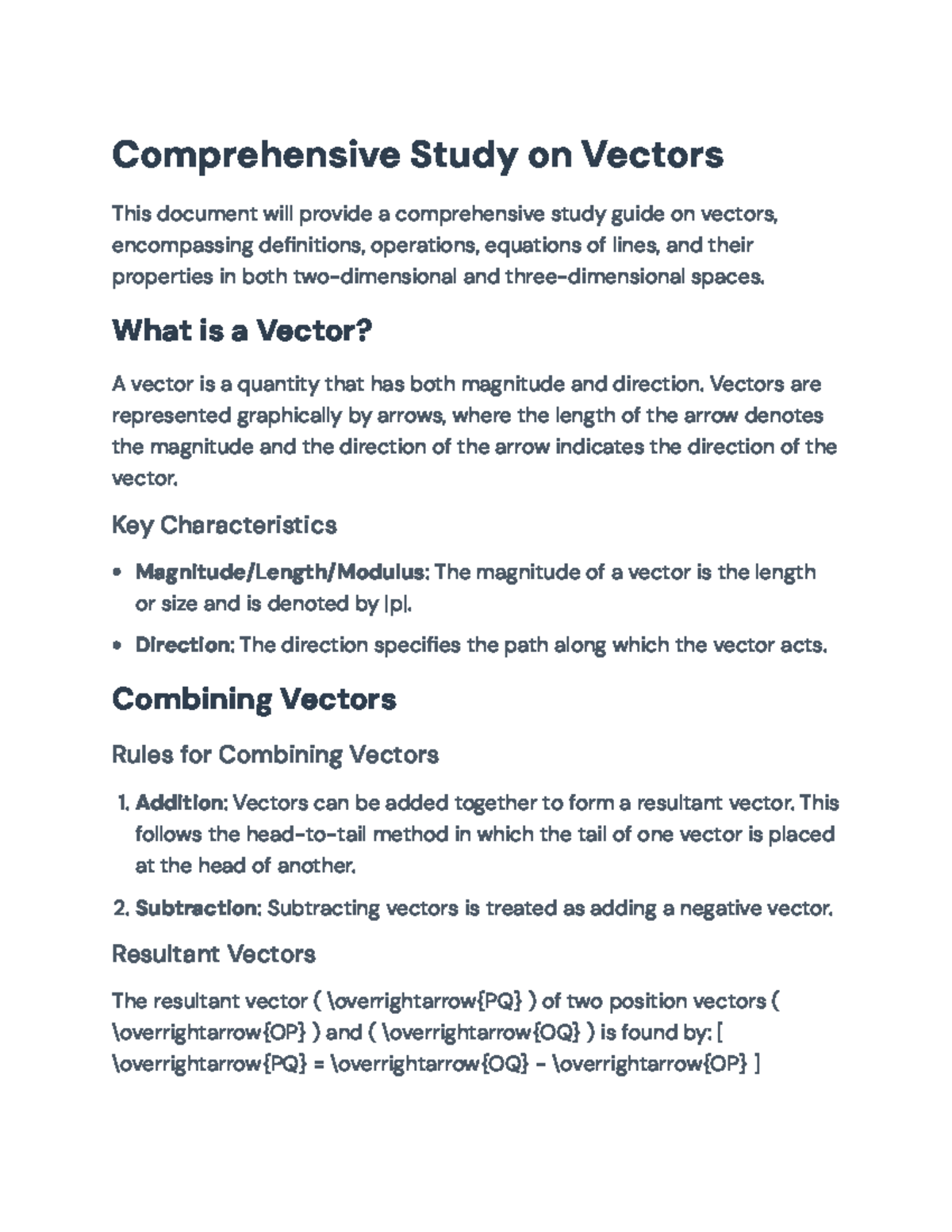 Comprehensive Study Guide on Vectors: Definitions and Operations ...