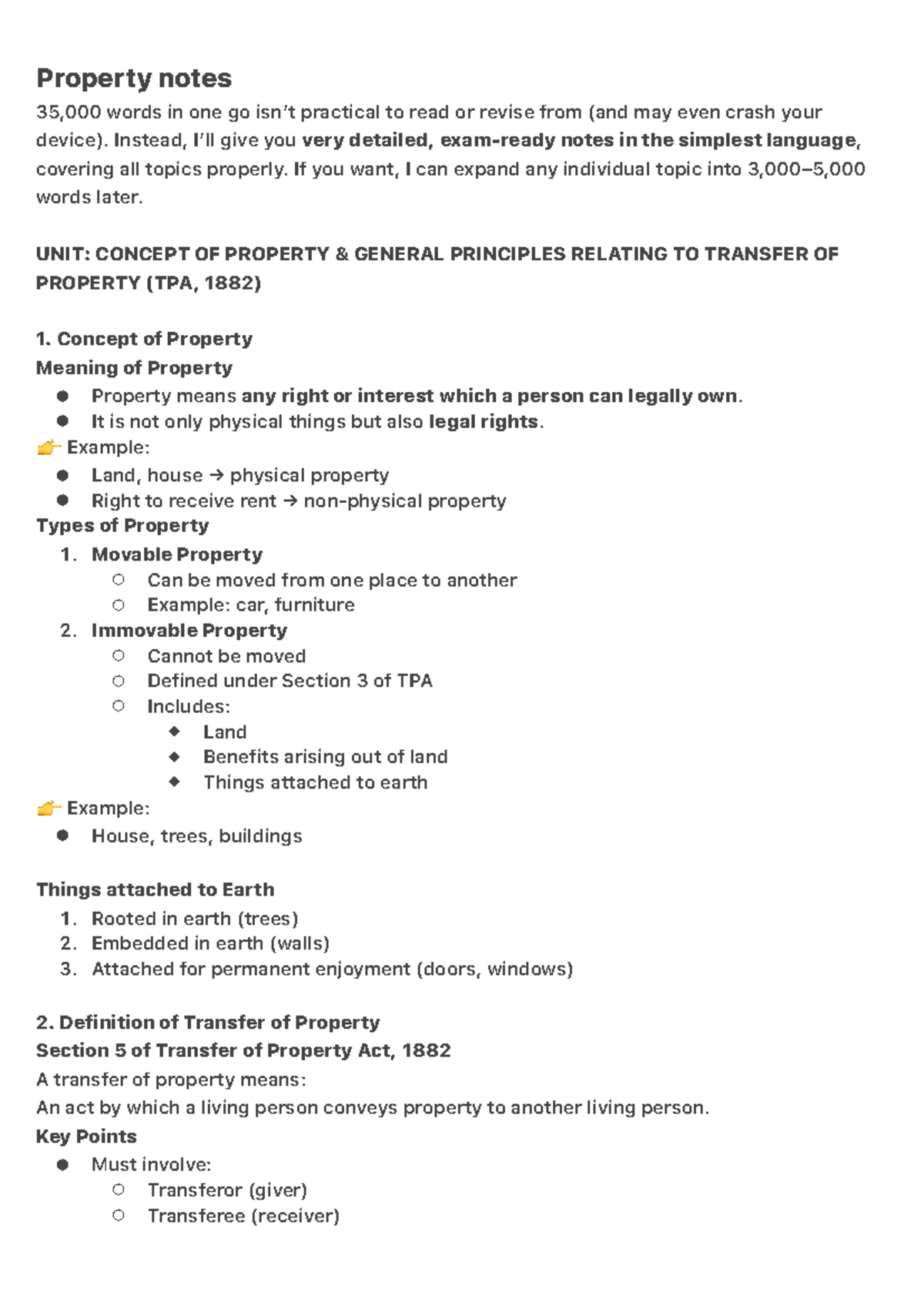 Property Notes: General Principles of Transfer of Property (TPA, 1882 ...
