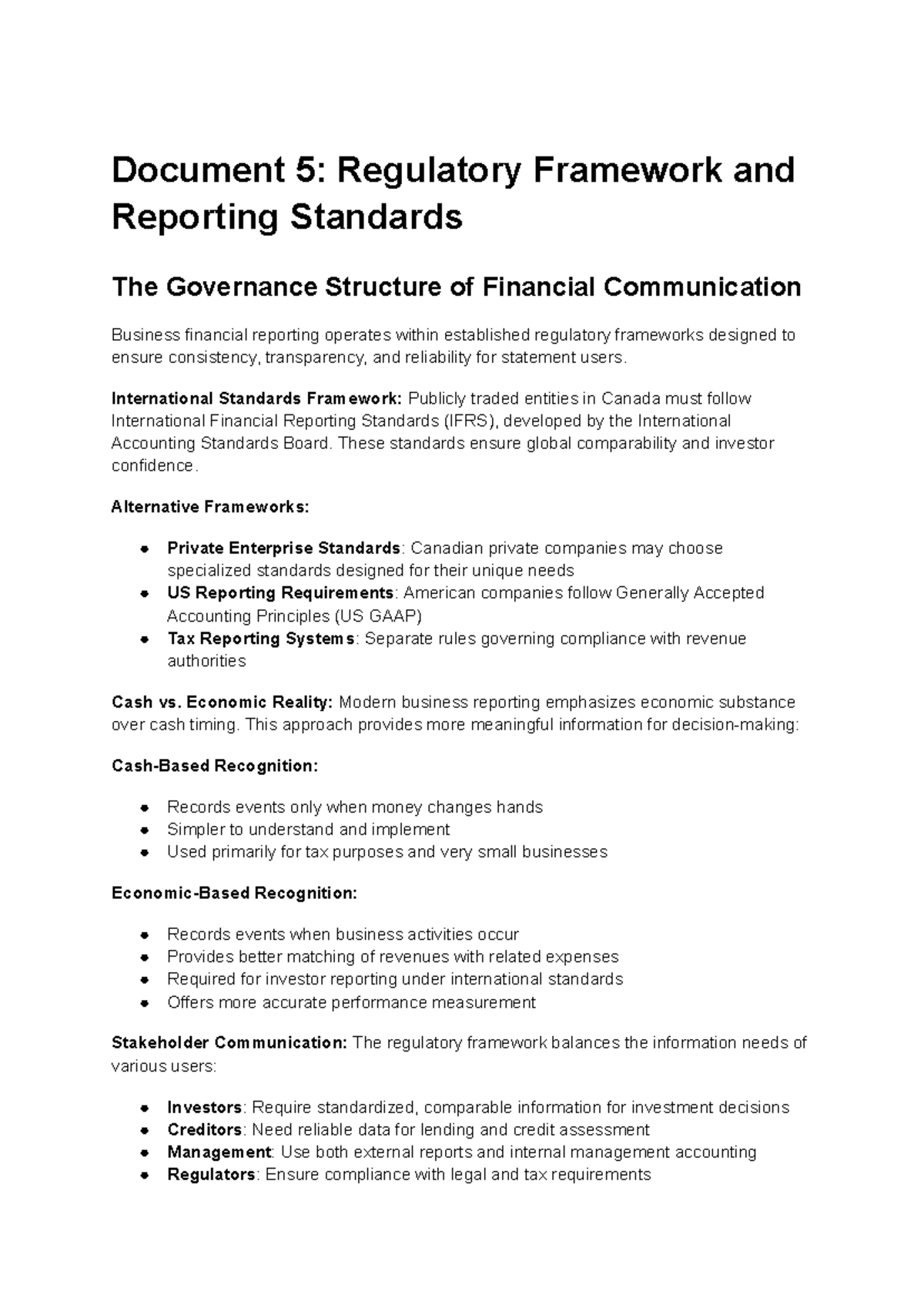 Accounting 5: Regulatory Framework & Reporting Standards Overview - Studocu