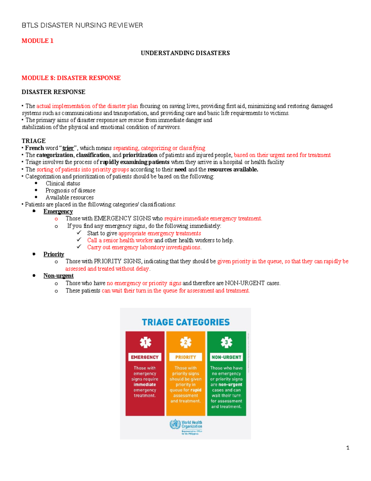 Disaster Response and Triage Strategies - MOD 1 & 8 - Studocu