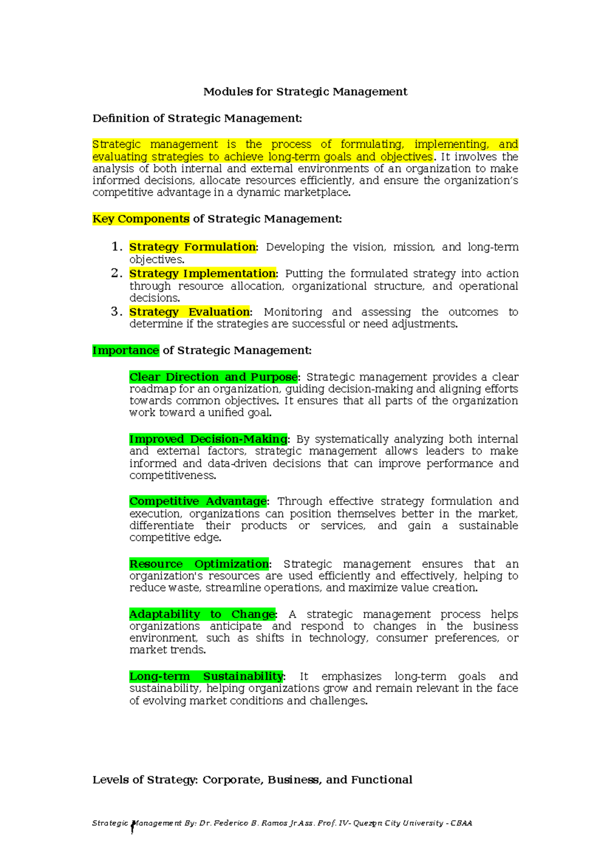 W1-2 Strategic Management Overview and Key Concepts - Studocu