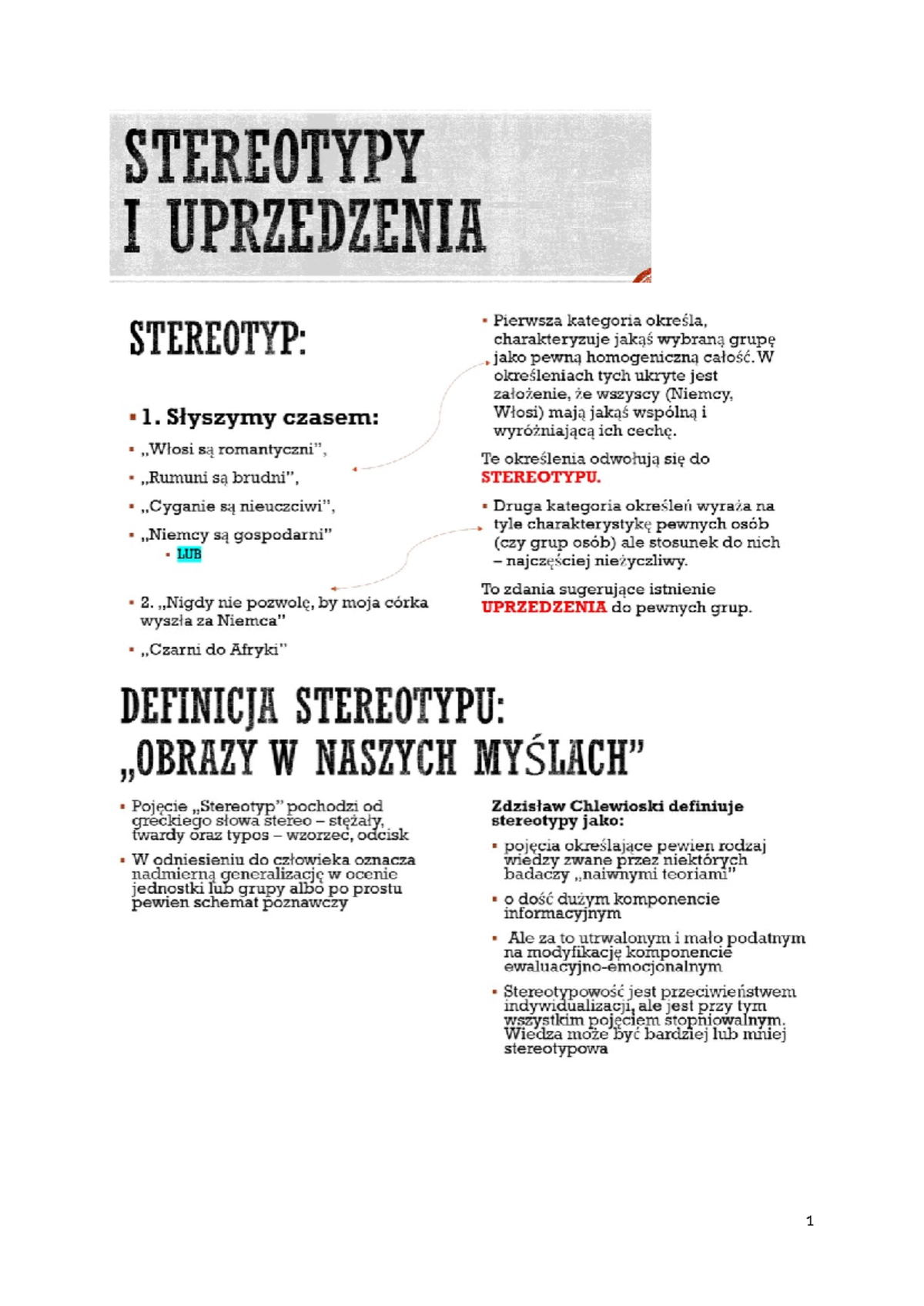 Stereotypy i uprzedzenia - STEREOTYPY I UPRZEDZENIA Pierwsza kategoria ...