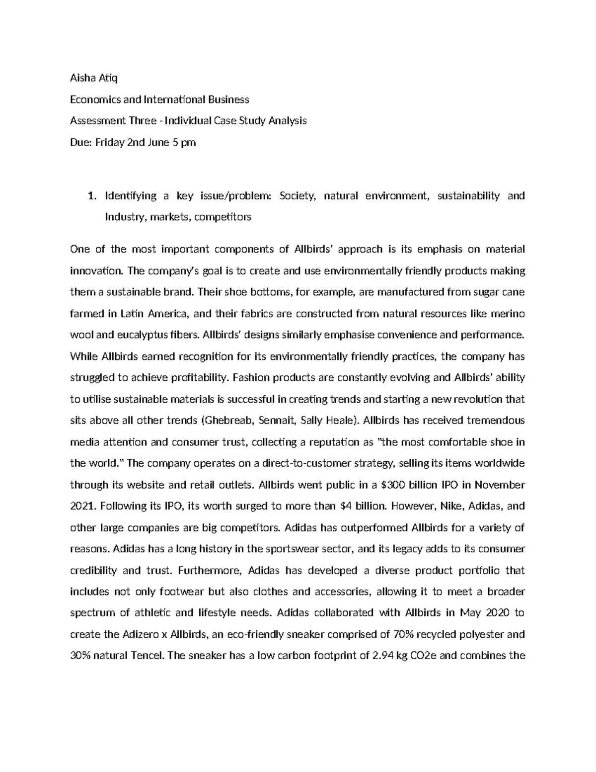 Individual Case Study Analysis - Identifying a key issue/problem ...