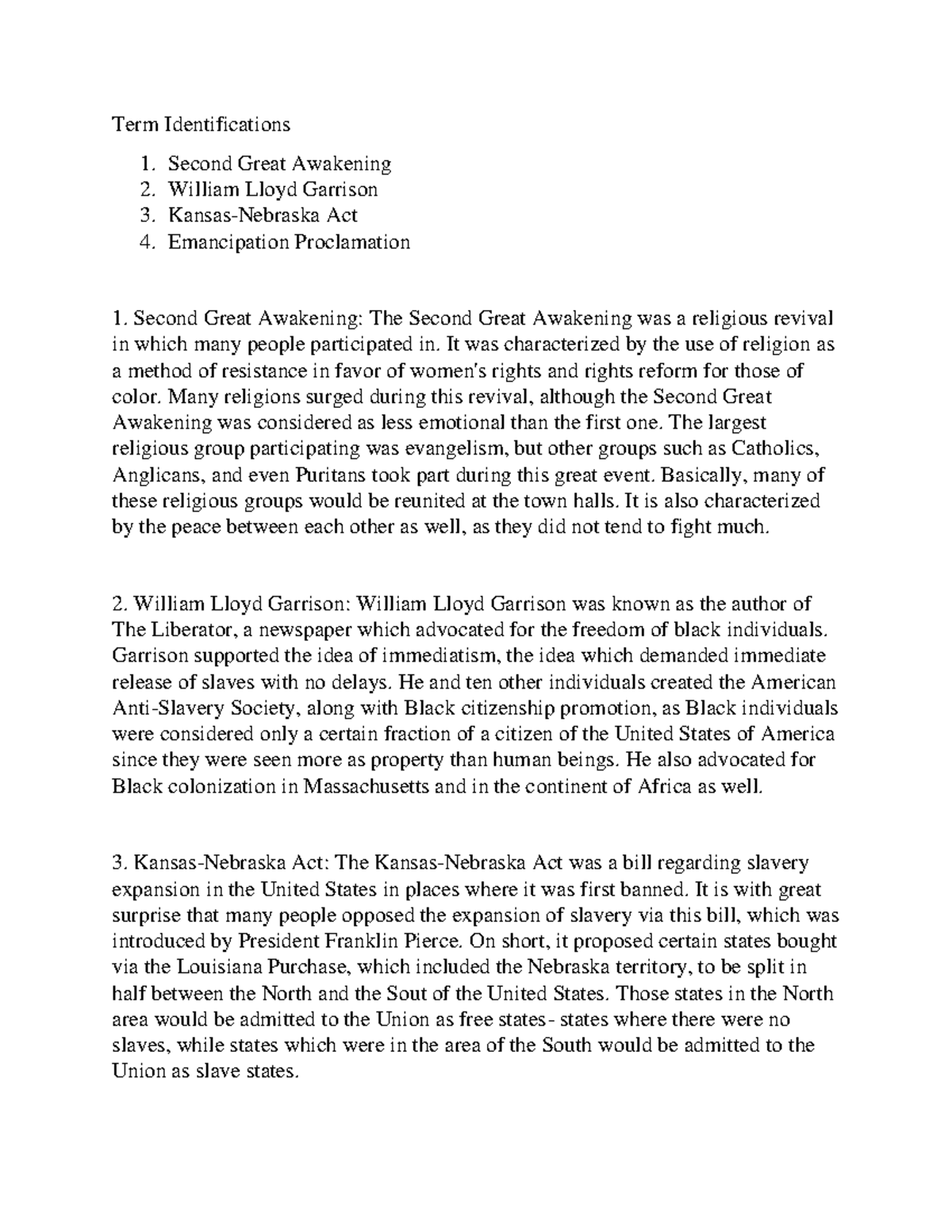 Final Exam: History to 1865 - Key Terms and Concepts - Studocu
