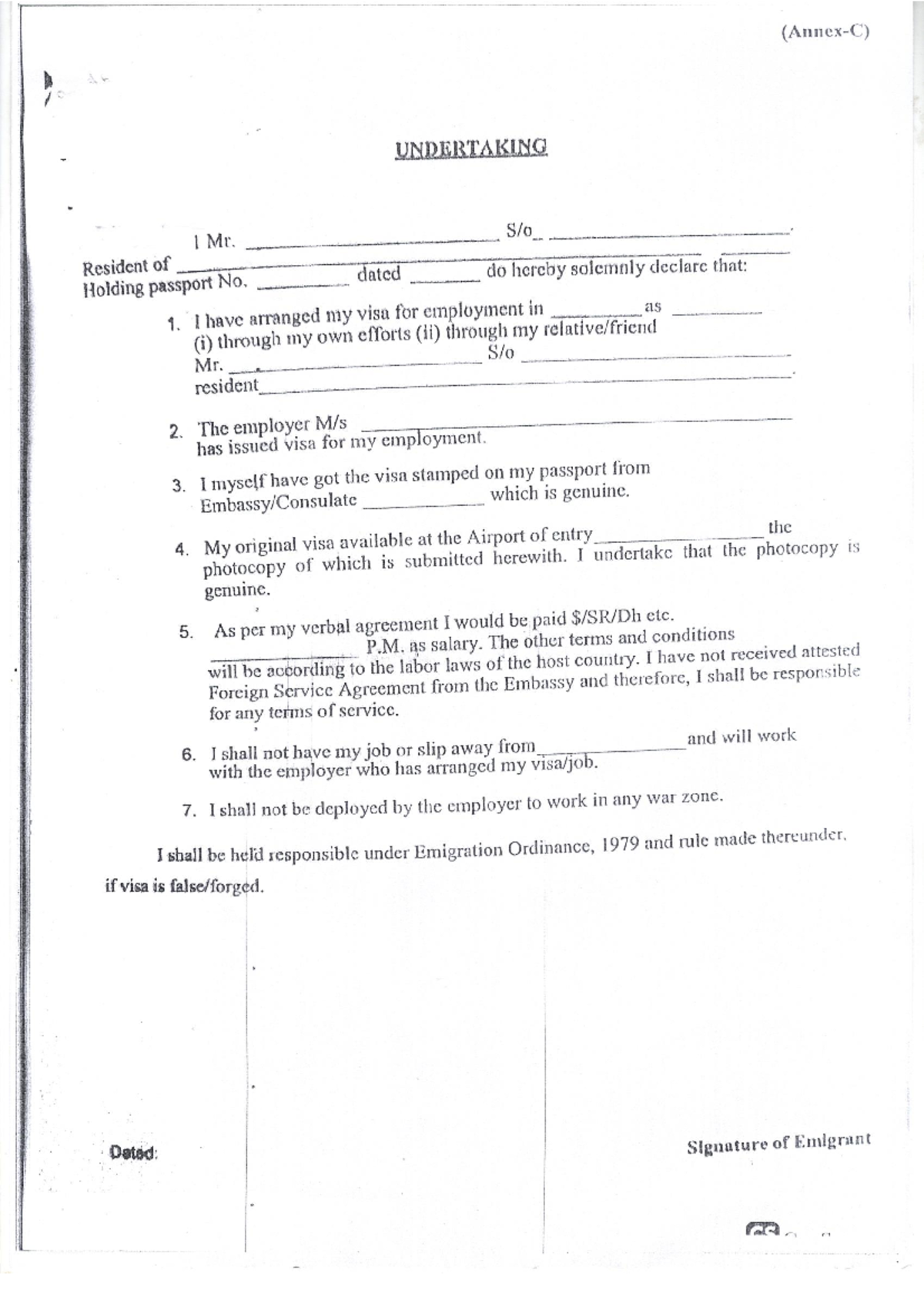 Undertaking for Employment Visa Protection Agreement - Studocu