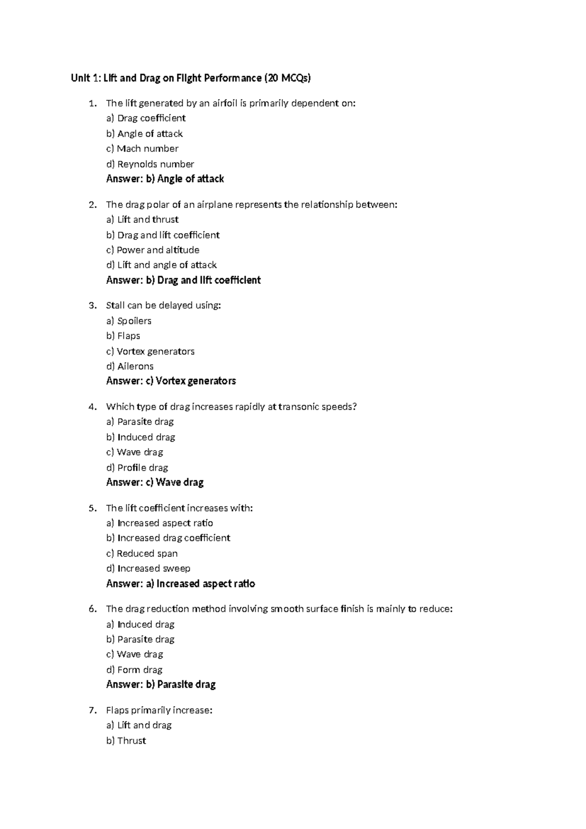 Airplane Performance MCQs: Units 1-5 (100 Questions) - Studocu