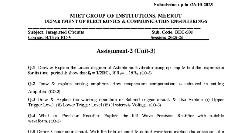 Integrated Circuits Notes - B.Tech EC - Assig-2 U-3 - Studocu