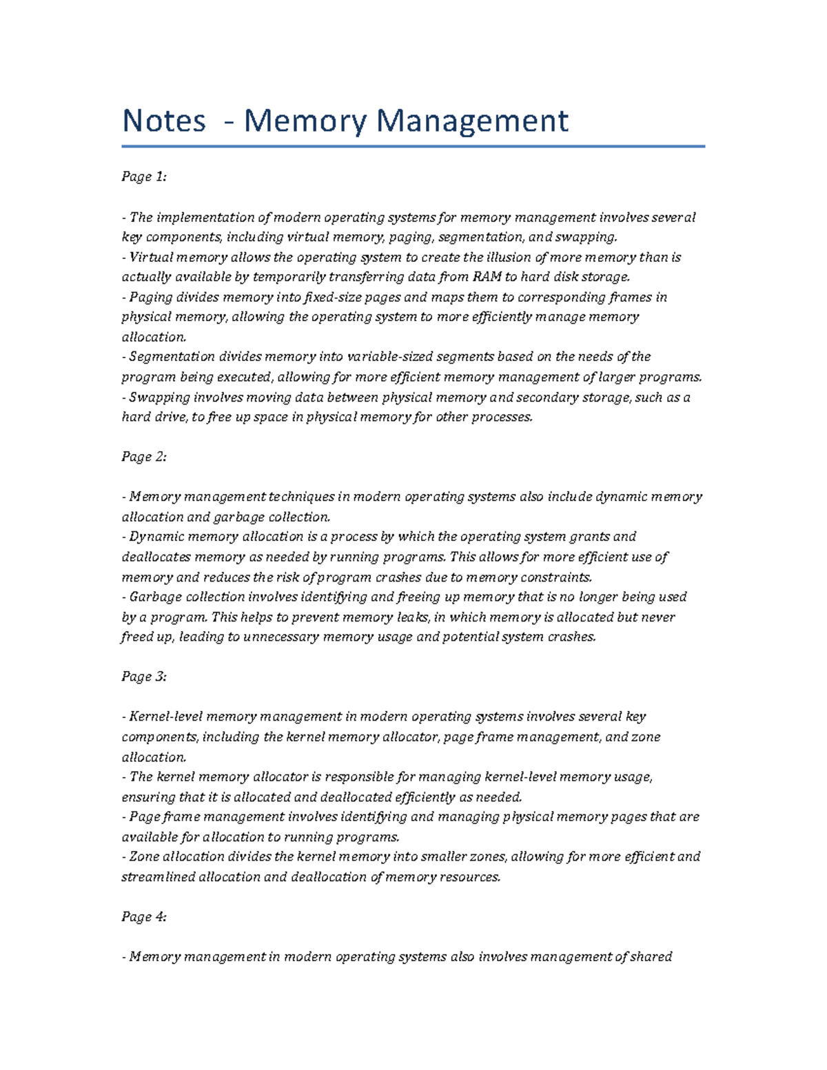 Lecture Notes: Understanding Memory Management Techniques - Studocu