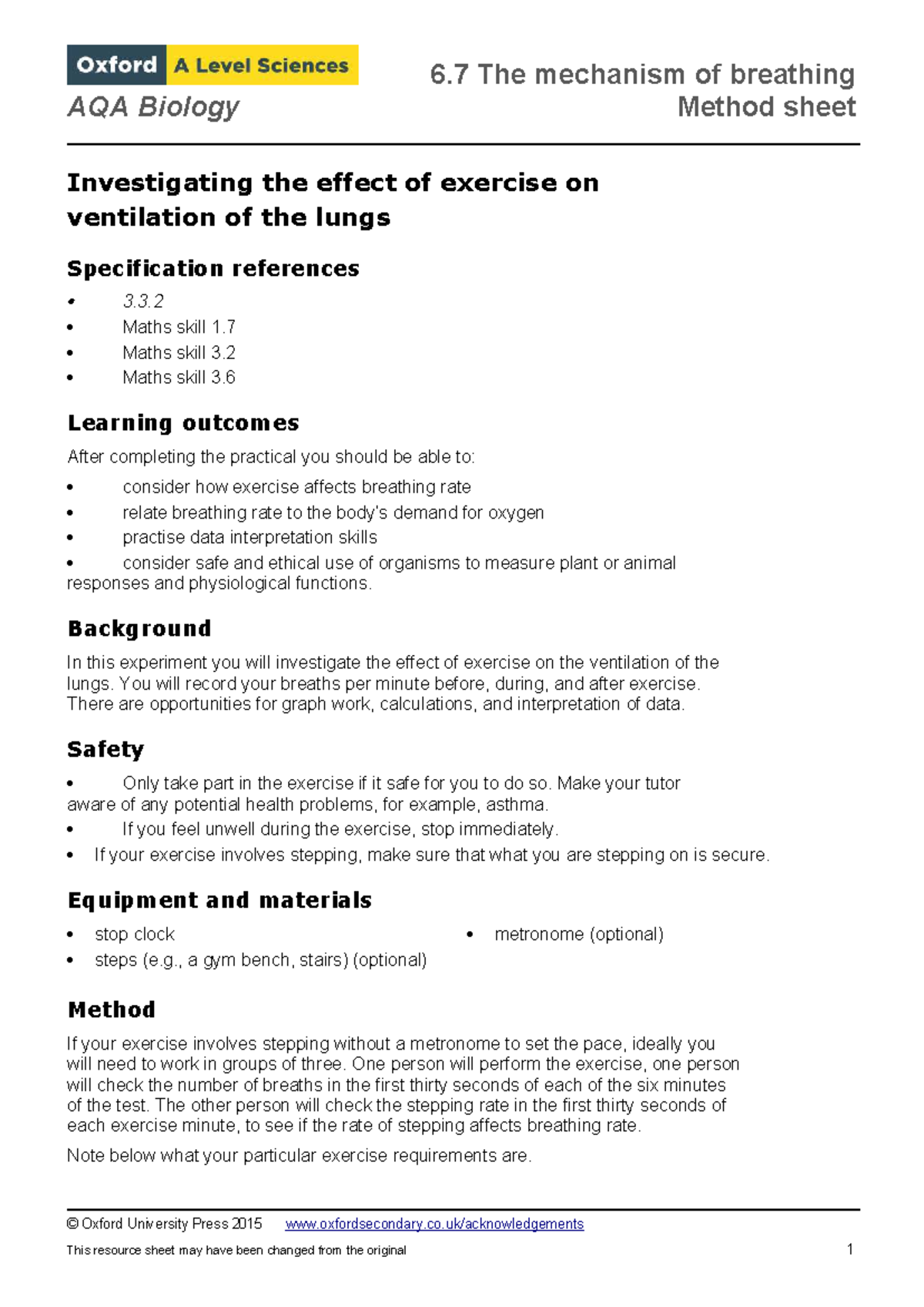 AQA Biology 6.7 Practical: Investigating Breathing Mechanism During ...