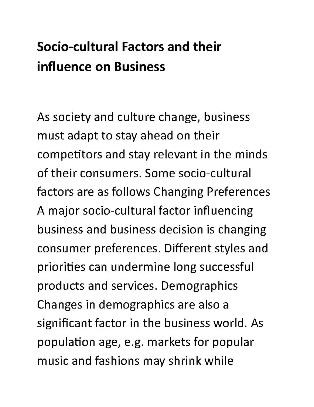 SOC 101: Socio-Cultural Factors Influencing Business Strategies - Studocu